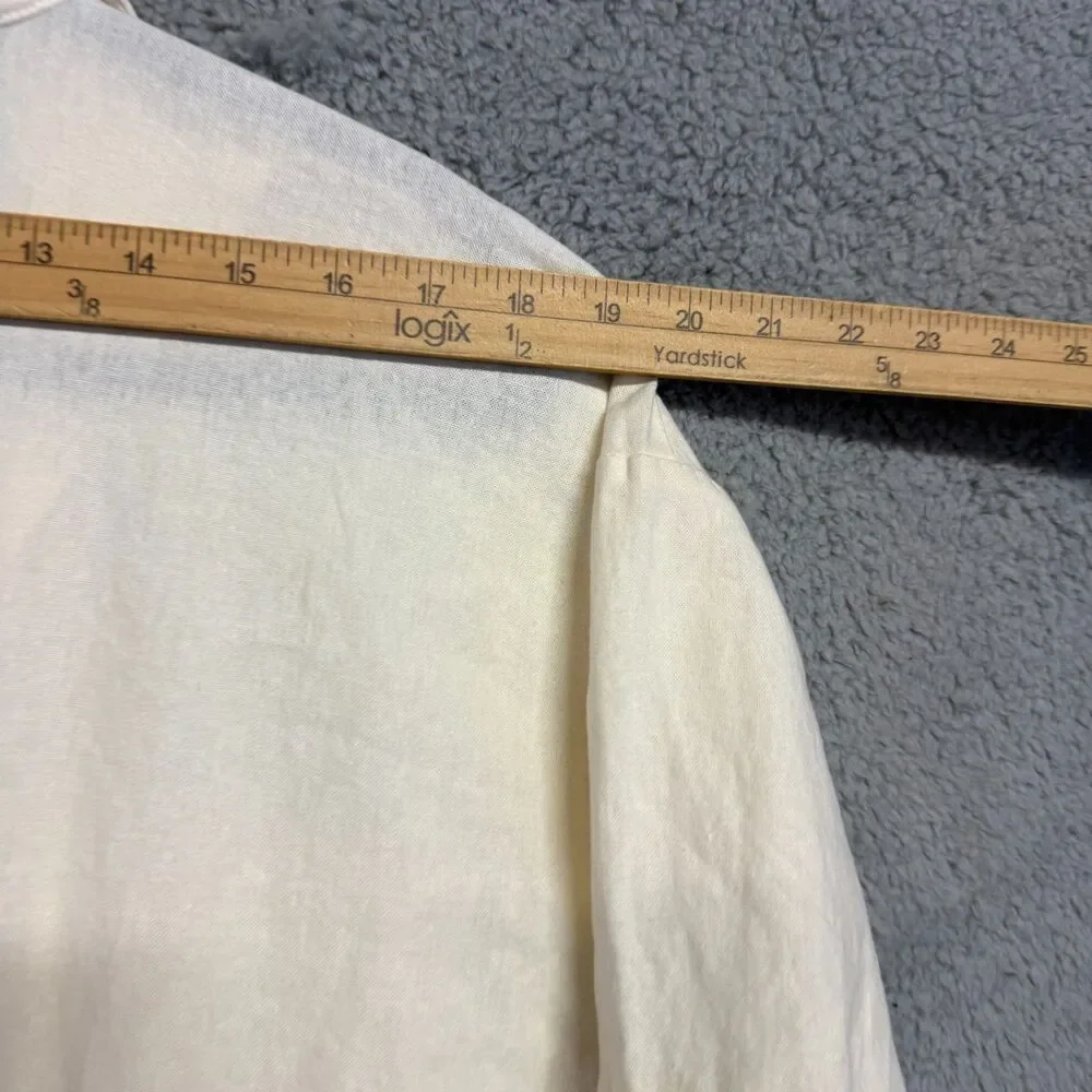 ZARA Linen Blend Jumpsuit Womens L White Roll Tab Sleeves Button Collar Resort